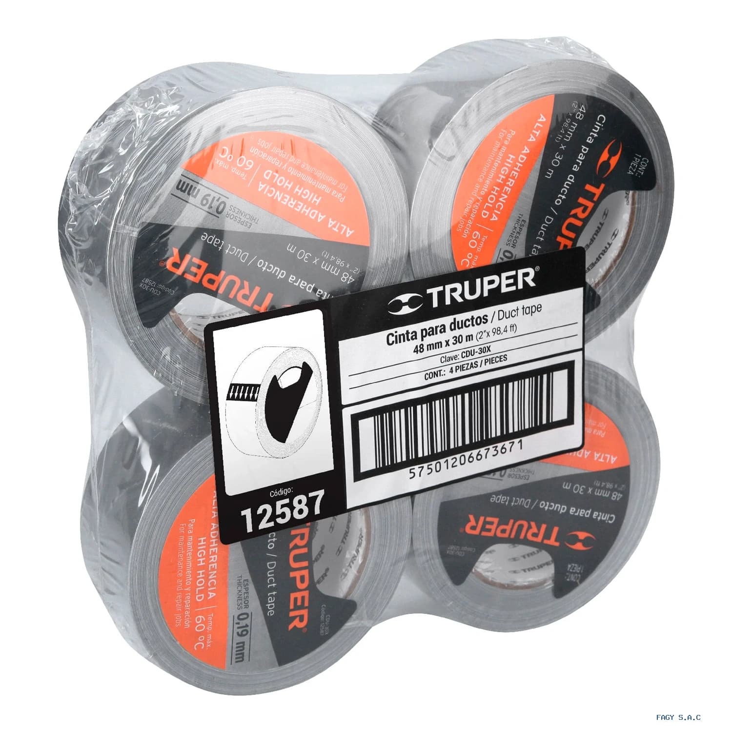 Cinta de 30m para ducto espesor 0.19mm 12587 - Truper