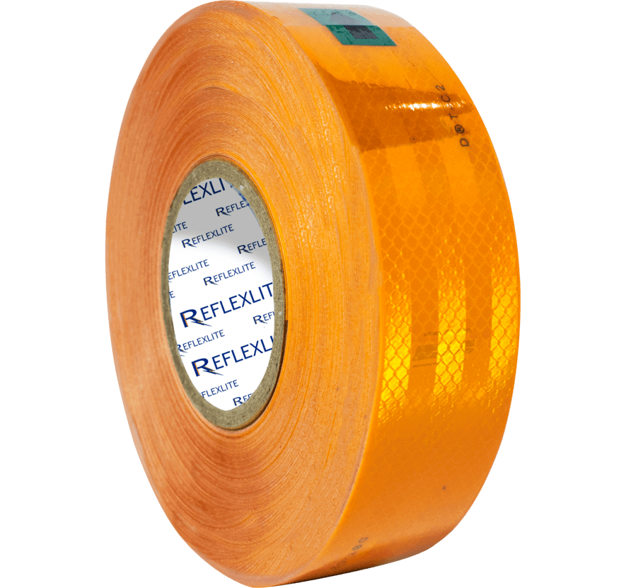 Cinta Reflectiva Ambar Sellada Con Lineas Y Logo 5CM(2″) 45.7 Mts