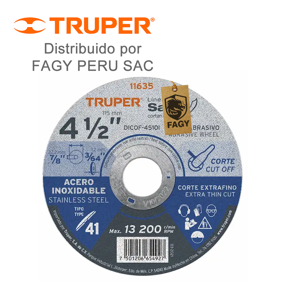 Disco 4-1/2″ corte de acero inoxidable Truper 11635