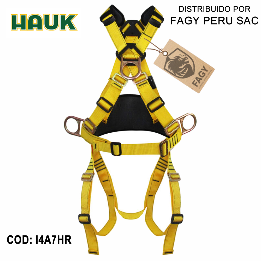 Arnés con apoyo lumbar, 4 anillas, 7 hebillas reforzado HAUK I4A7HR