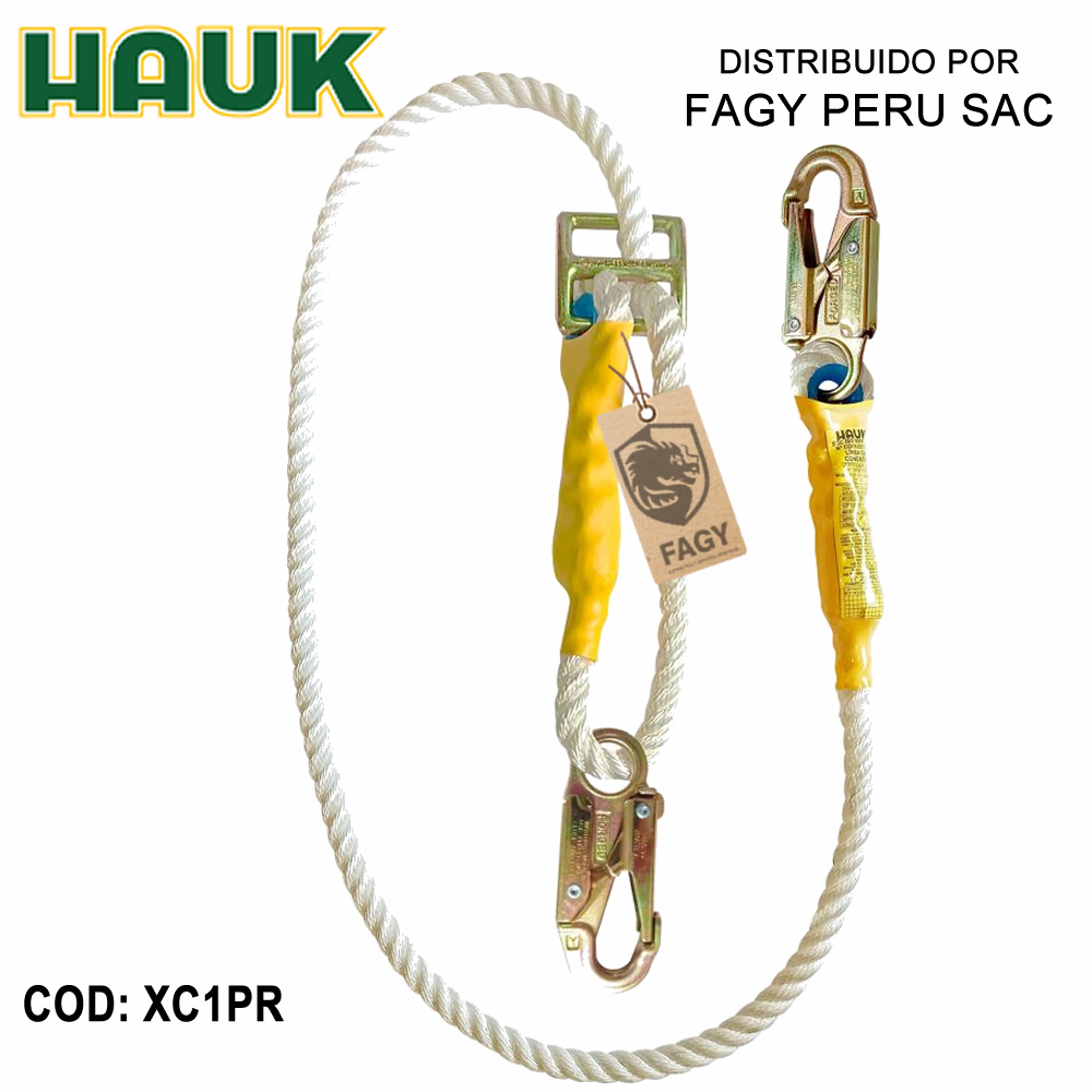 Linea de conexion regulable 1.80m, cabo poliamida 5/8″,2ganchos 3/4″ HAUK XC1PR