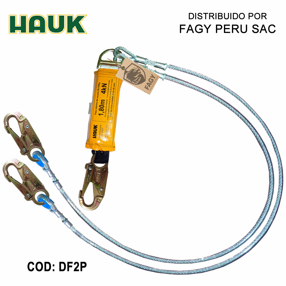 Línea conexión doble ,1.8m, cable acero 1/4″, amortiguador, 3 ganchos 3/4″ HAUK DF2P