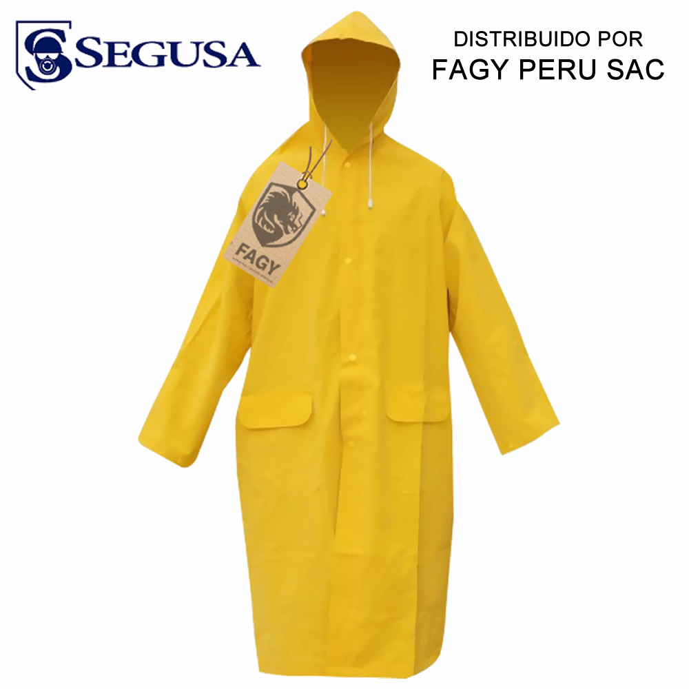 Abrigo de pvc amarillo con capucha 1.17 mt. de largo