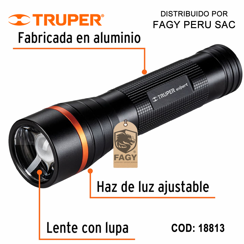Linterna de aluminio 500 lm a pilas D truper 18813