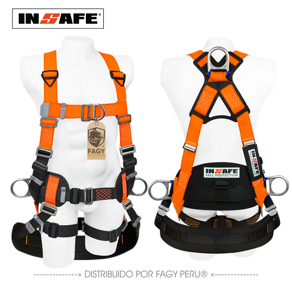 Arnés 4 argollas en H con soporte lumbar y asentadera insafe in 8005-1A