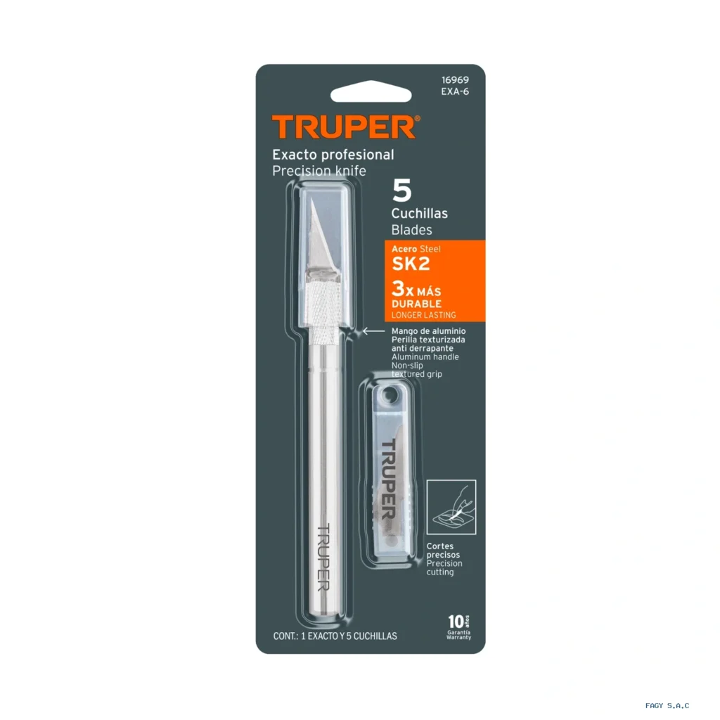 Exacto 6" profesional con 5 cuchillas de acero SK2, TRUPER 16969