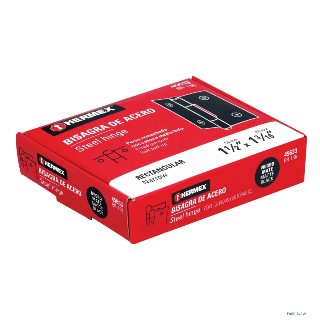 Bisagra rectangular 1-1/2" negra, HERMEX 45633