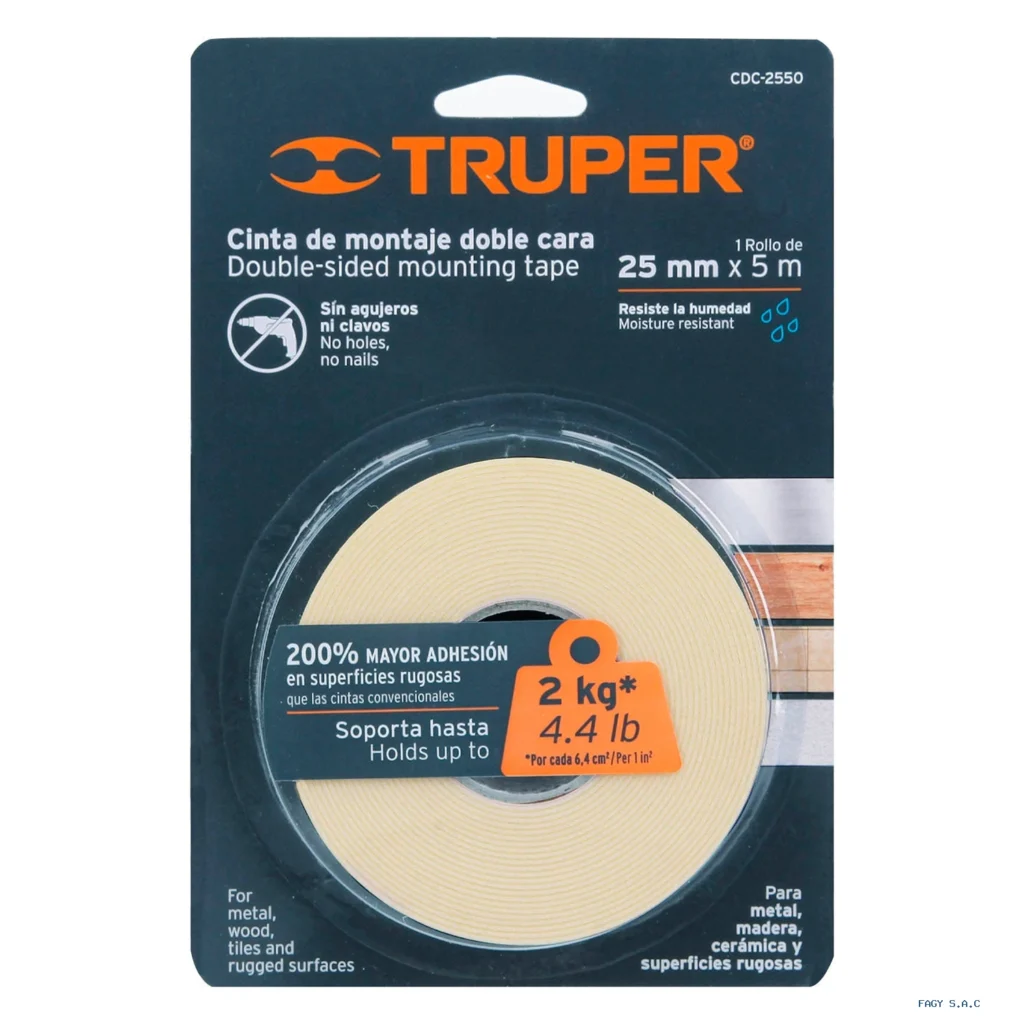 Cinta doble cara de 25 mm x 5 m, Truper 11727