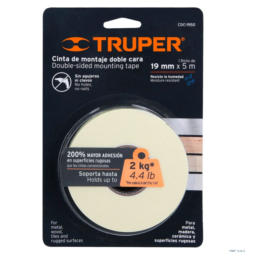 Cinta doble cara de 19 mm x 5 m, Truper 11725