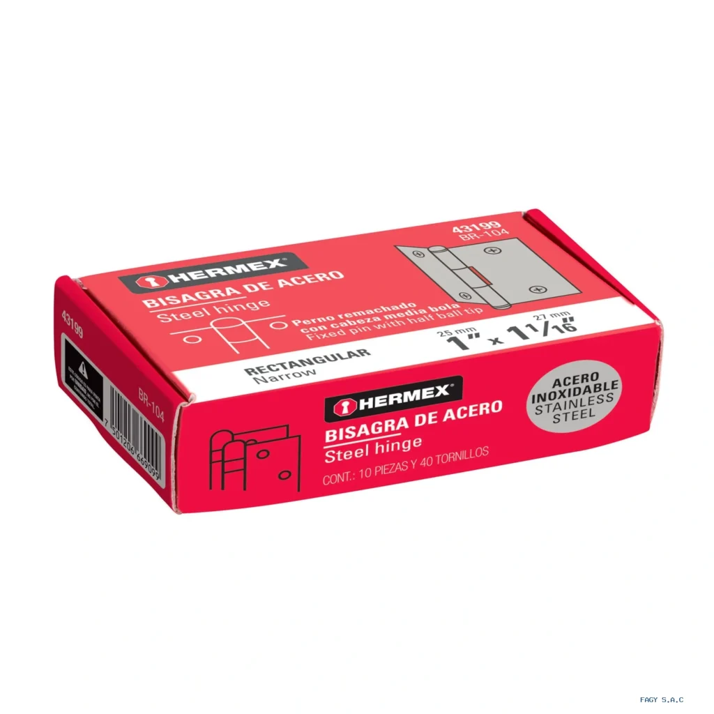 Bisagra rectangular 1" acero inoxidable, HERMEX 43199