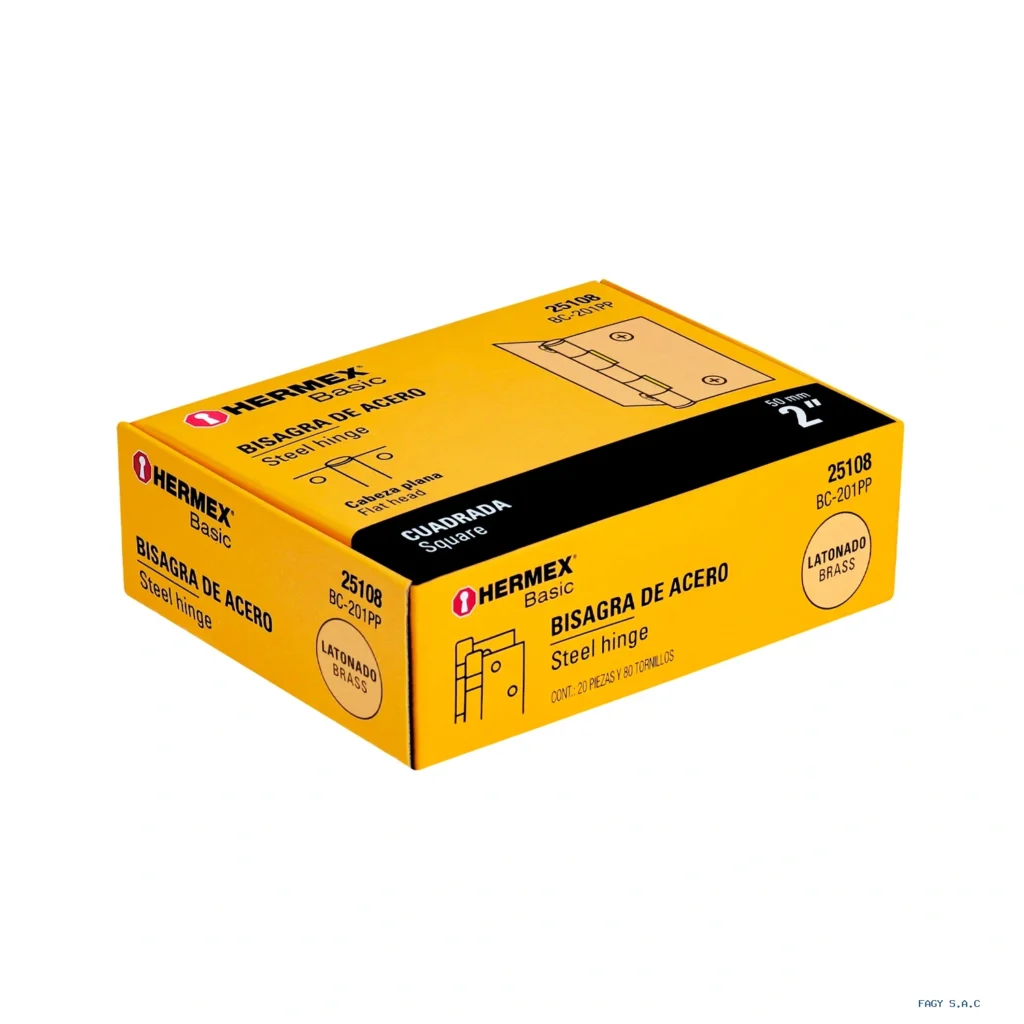Bisagra cuadrada 2", latonado, cabeza plana, HERMEX BASIC 25108