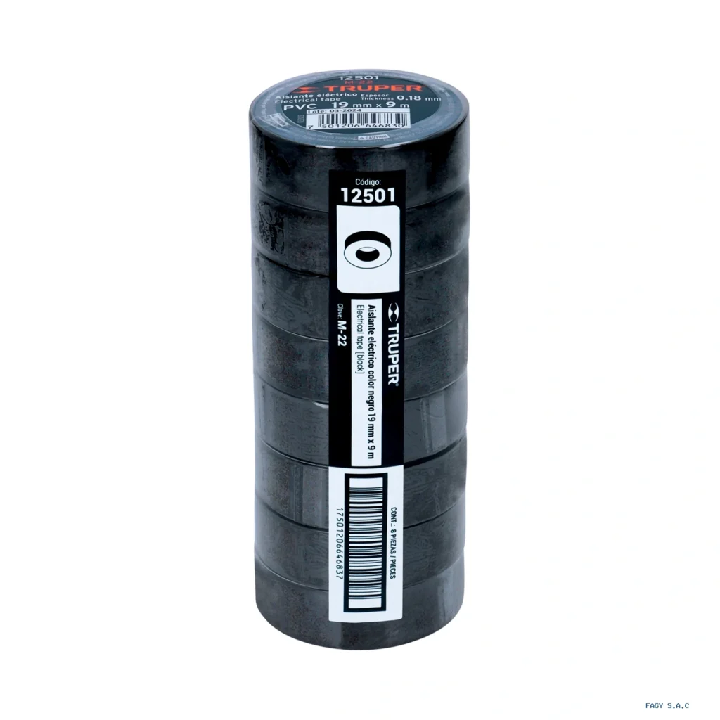 Cinta de aislar de 9 m x 19 mm, negra, Truper 12501