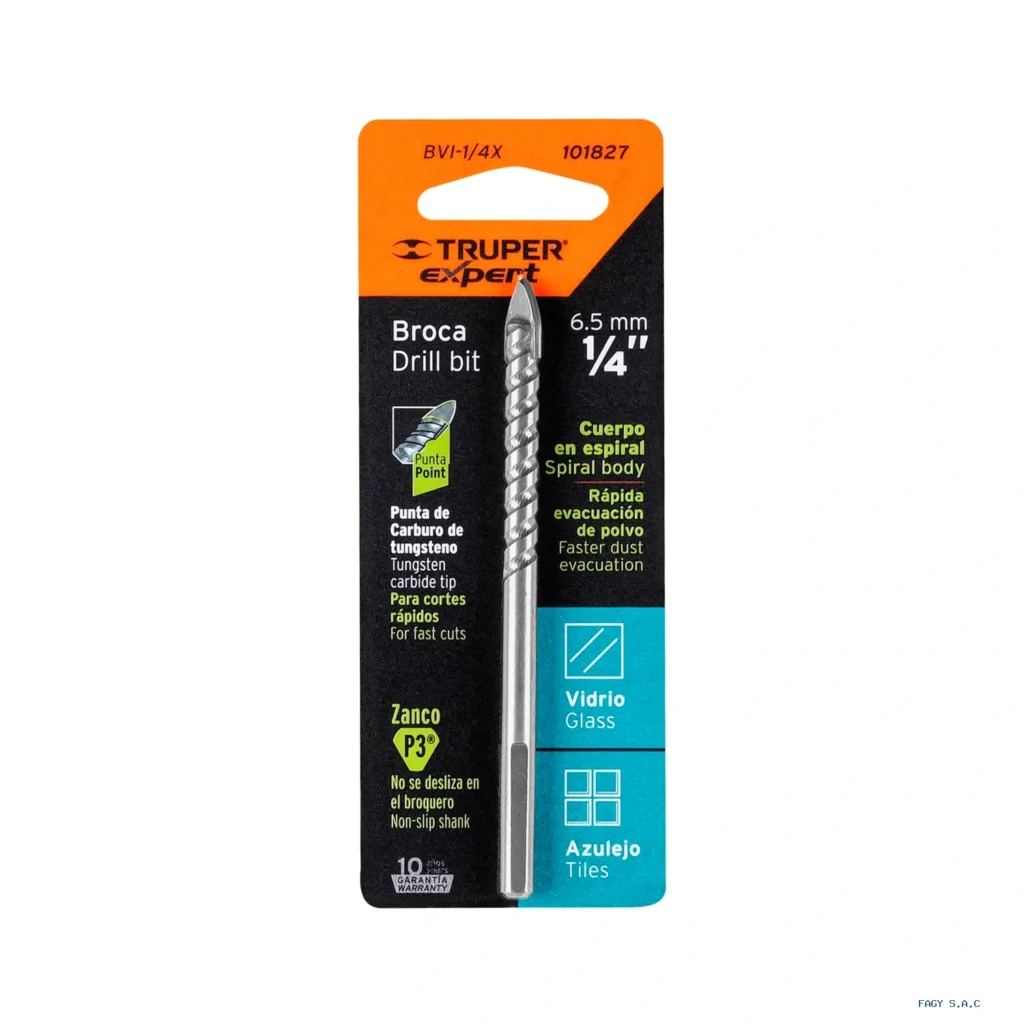 Broca para vidrio y azulejo 1/4", Truper Expert 101827