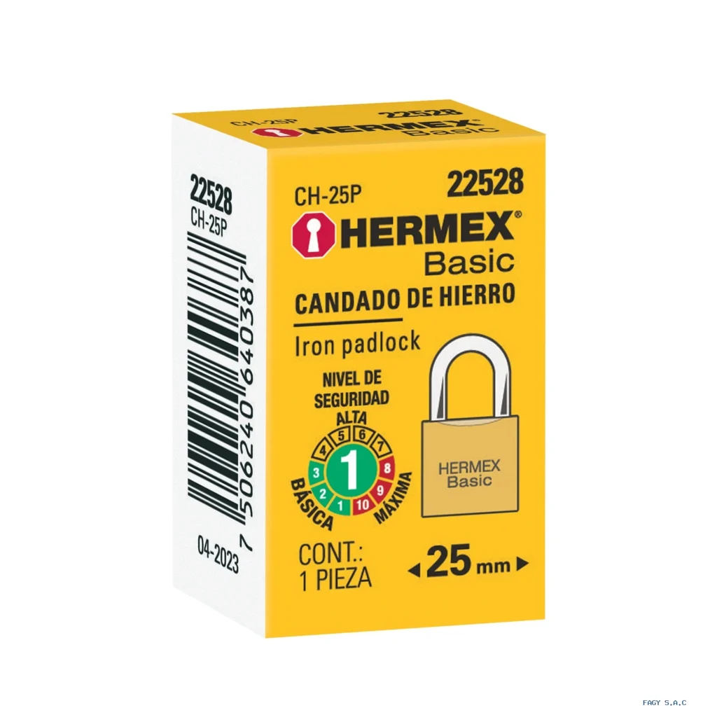 Candado de hierro color latón 25 mm, corto, caja, BASIC 22528