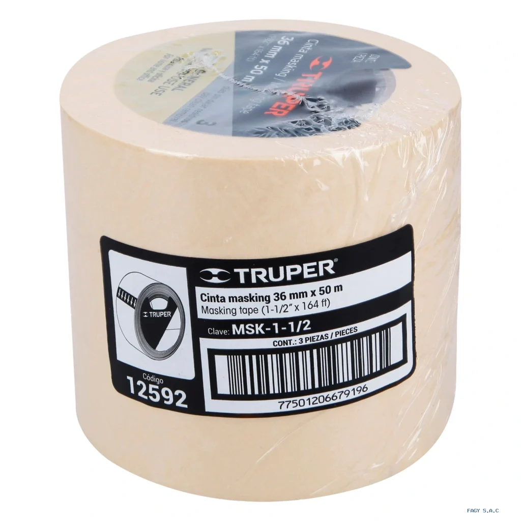 Cinta masking tape de 1-1/2" x 50 m, Truper 12592