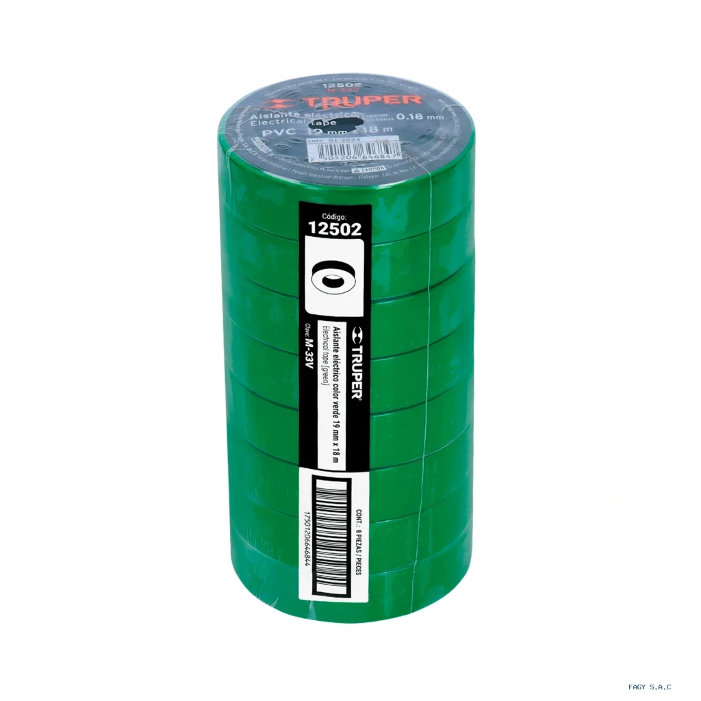 Cinta de aislar de 18 m x 19 mm, verde, Truper 12502
