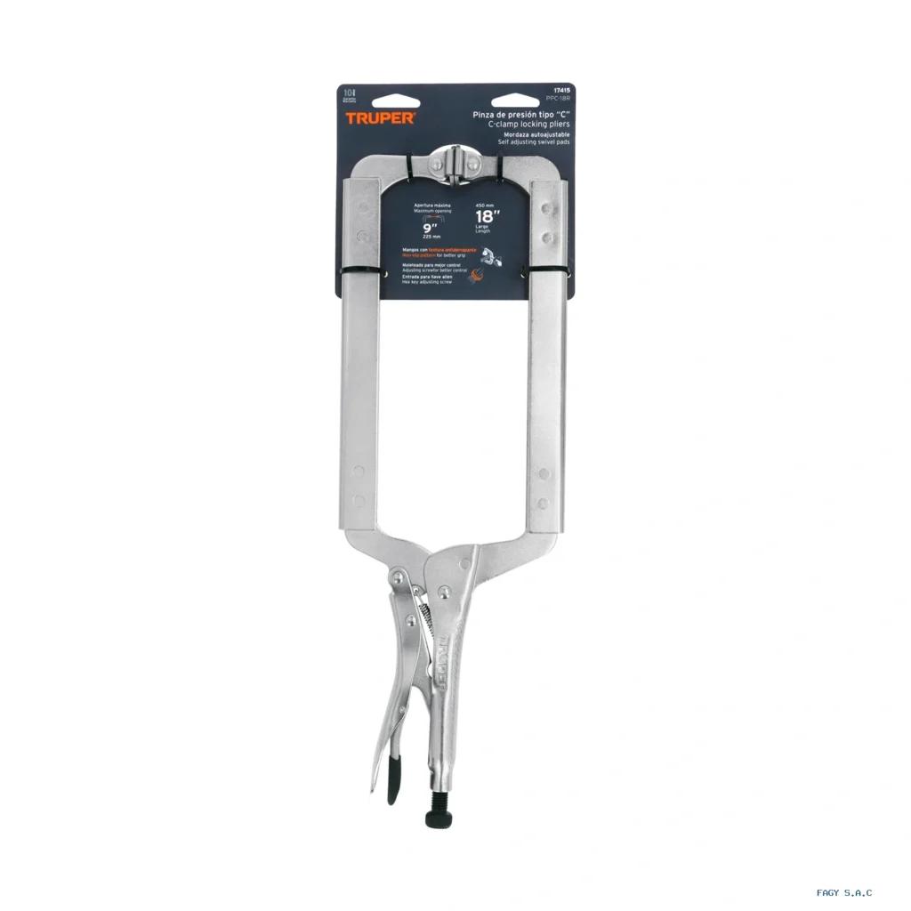 Alicate pinza de presión 18" tipo "C" con mordaza autoajustable, Truper 17415