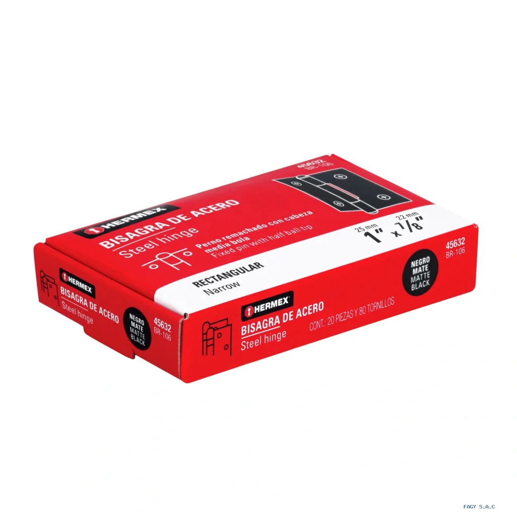 Bisagra rectangular 1" negra, HERMEX 45632