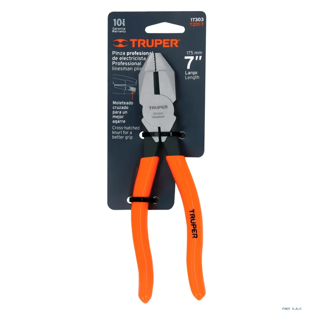 Alicate pinza para electricista 7" uso rudo, mango PVC, Truper 17303