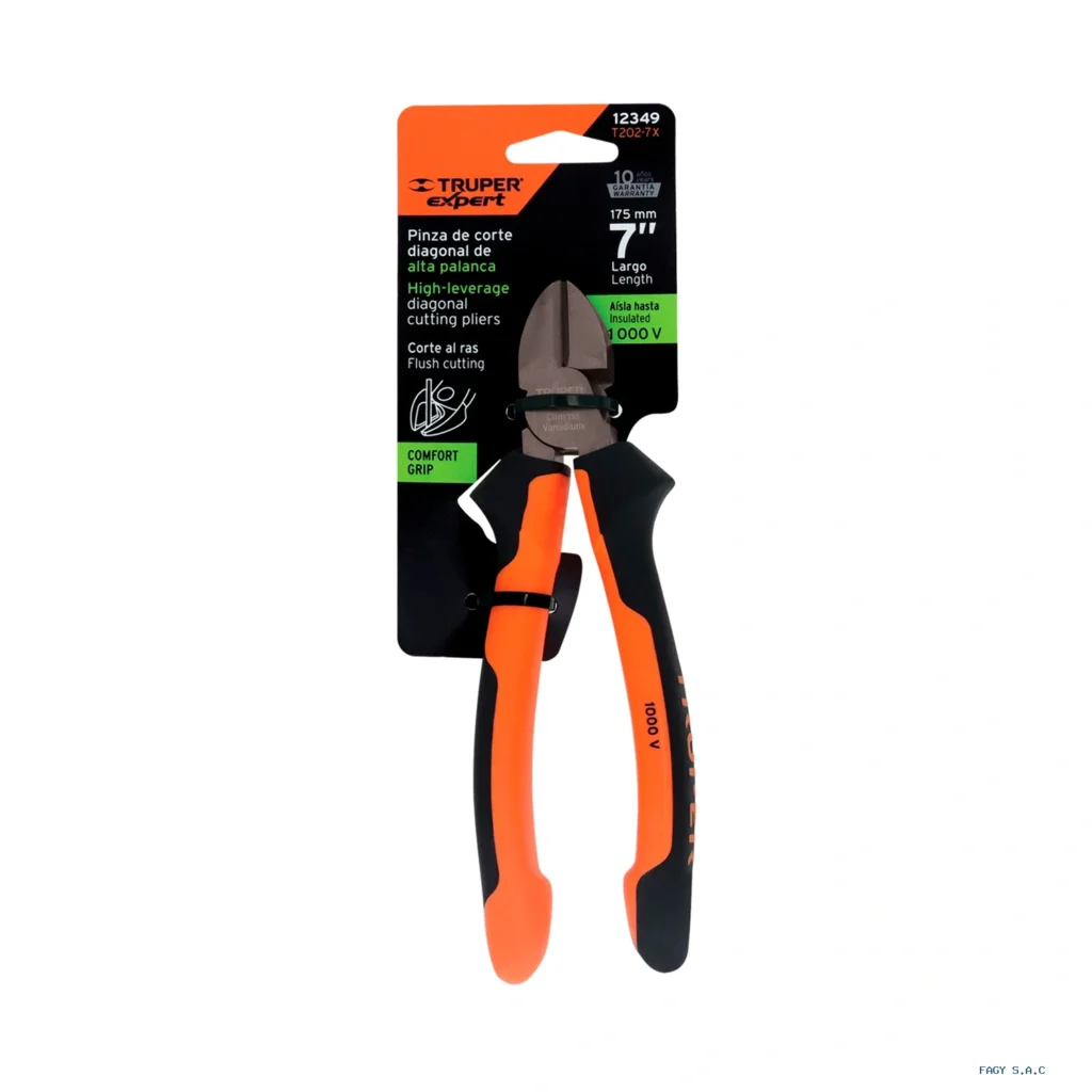 Alicate pinza corte diagonal 7" alta palanca, Comfort Grip, Expert 12349