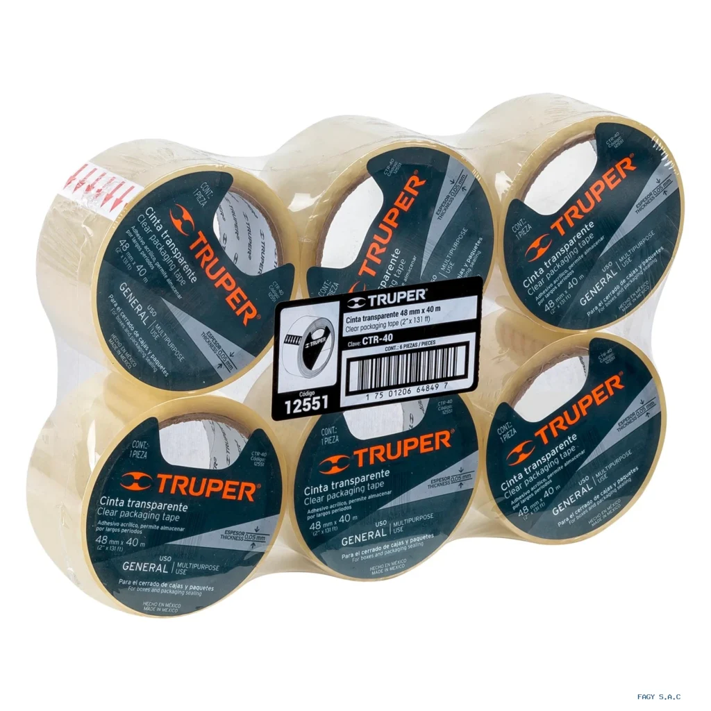 Cinta de empaque 48 mm x 40 m transparente, Truper 12551