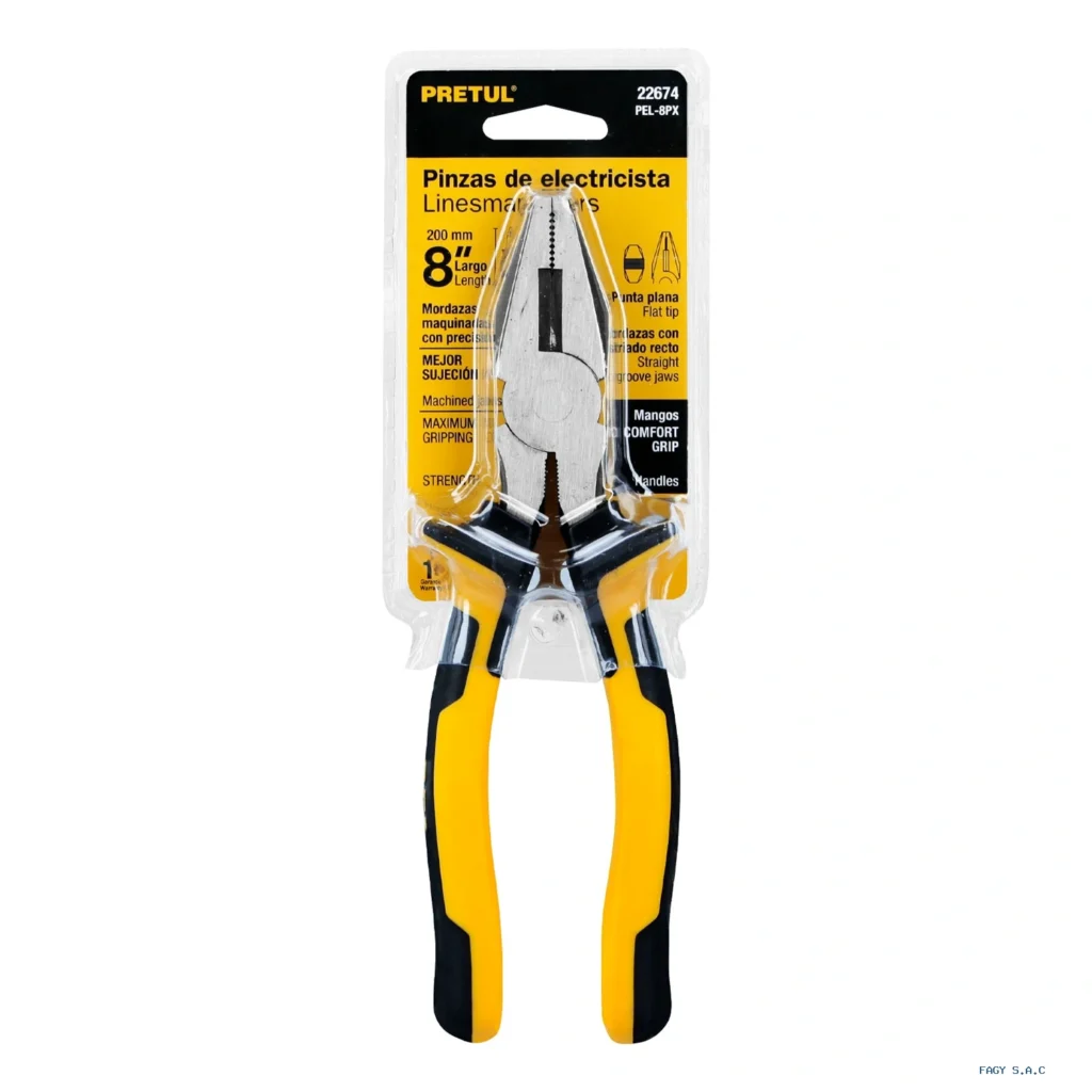Alicate pinza para electricista 8" mango Comfort Grip, Pretul 22674