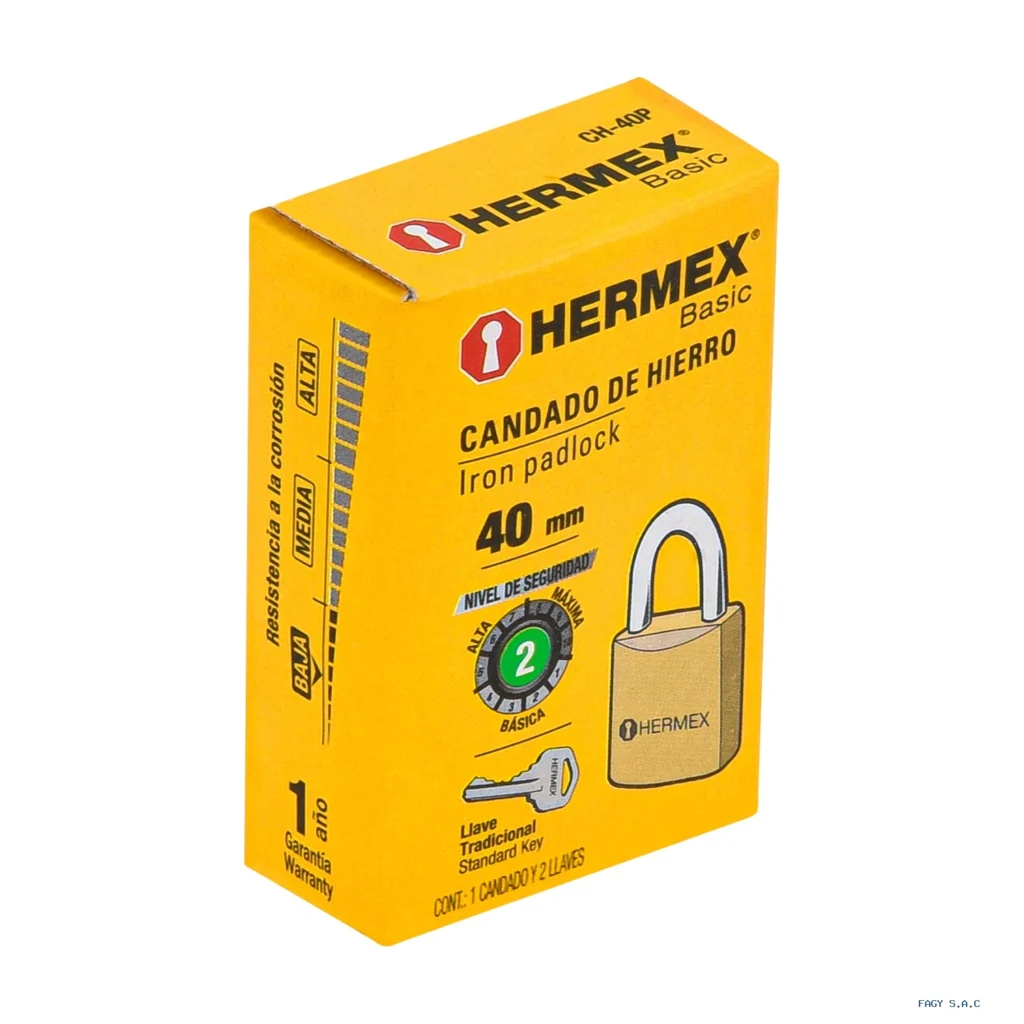 Candado de hierro color latón 40 mm, corto, caja, BASIC 23518