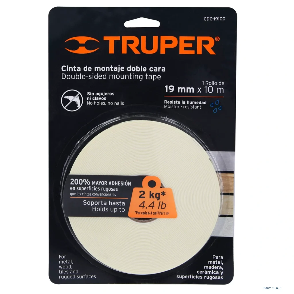 Cinta doble cara de 19 mm x 10 m, Truper 11726