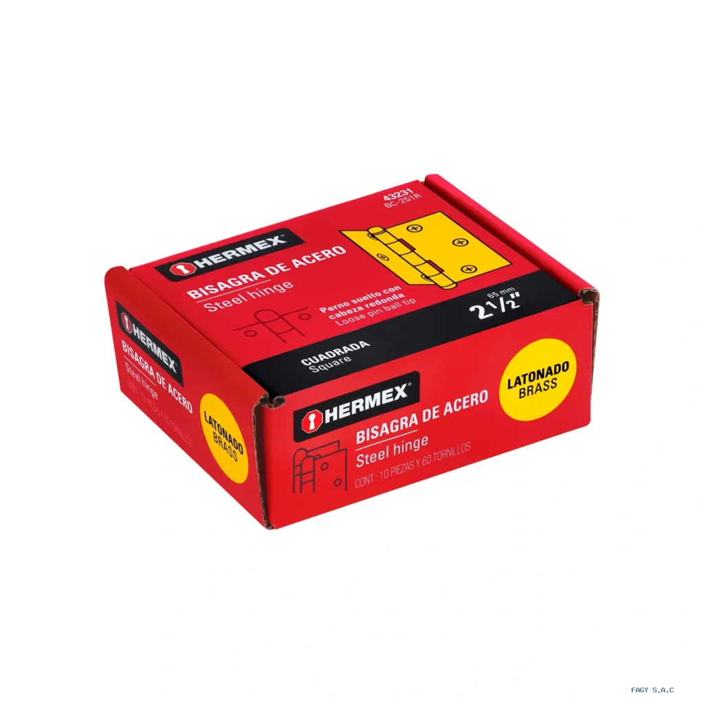 Bisagra cuadrada 2-1/2", latonado, cabeza redonda, HERMEX 43231