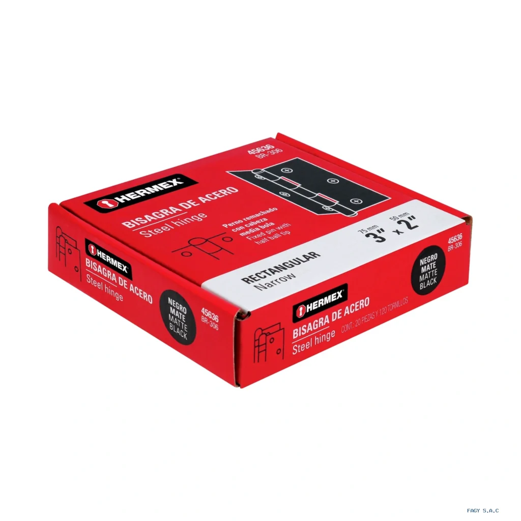 Bisagra rectangular 3" negra, HERMEX 45636