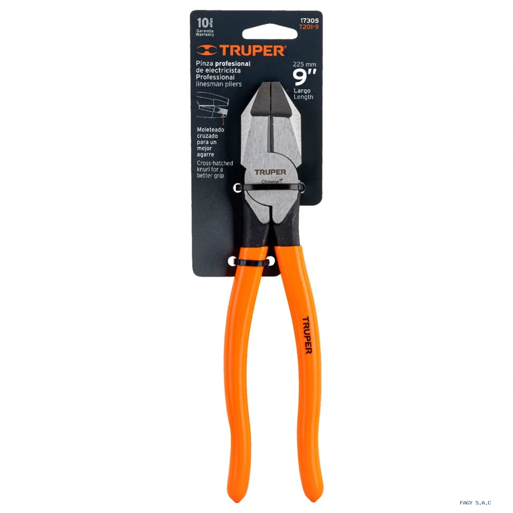 Alicate pinza para electricista 9" uso rudo, mango PVC, Truper 17305