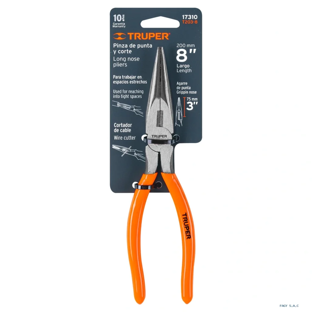Alicate pinza de punta y corte 8" mango de PVC, Truper 17310