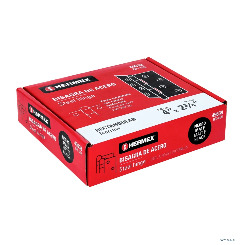 Bisagra rectangular 4" negra, HERMEX 45638