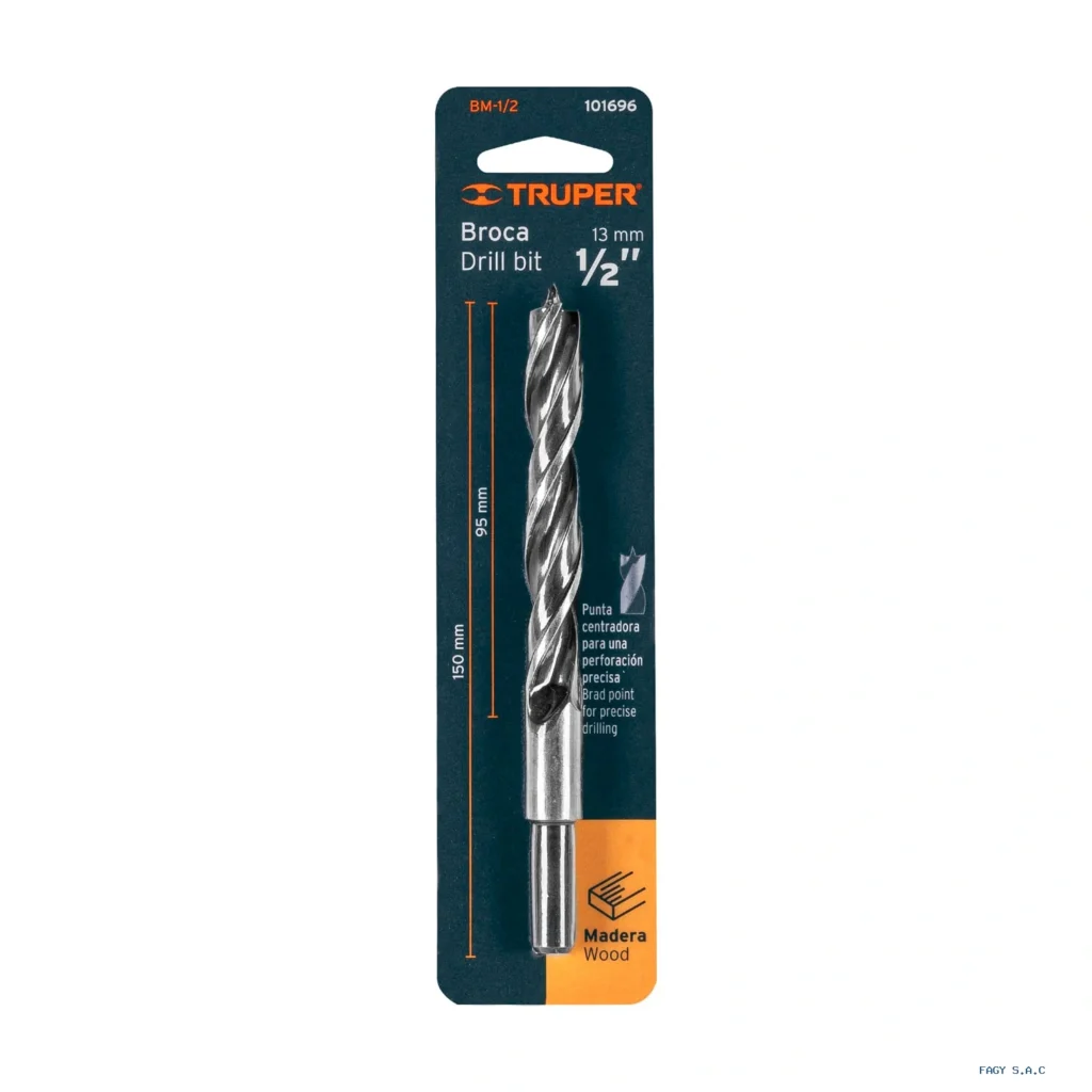 Broca con punta centradora para madera 1/2", TRUPER 101696