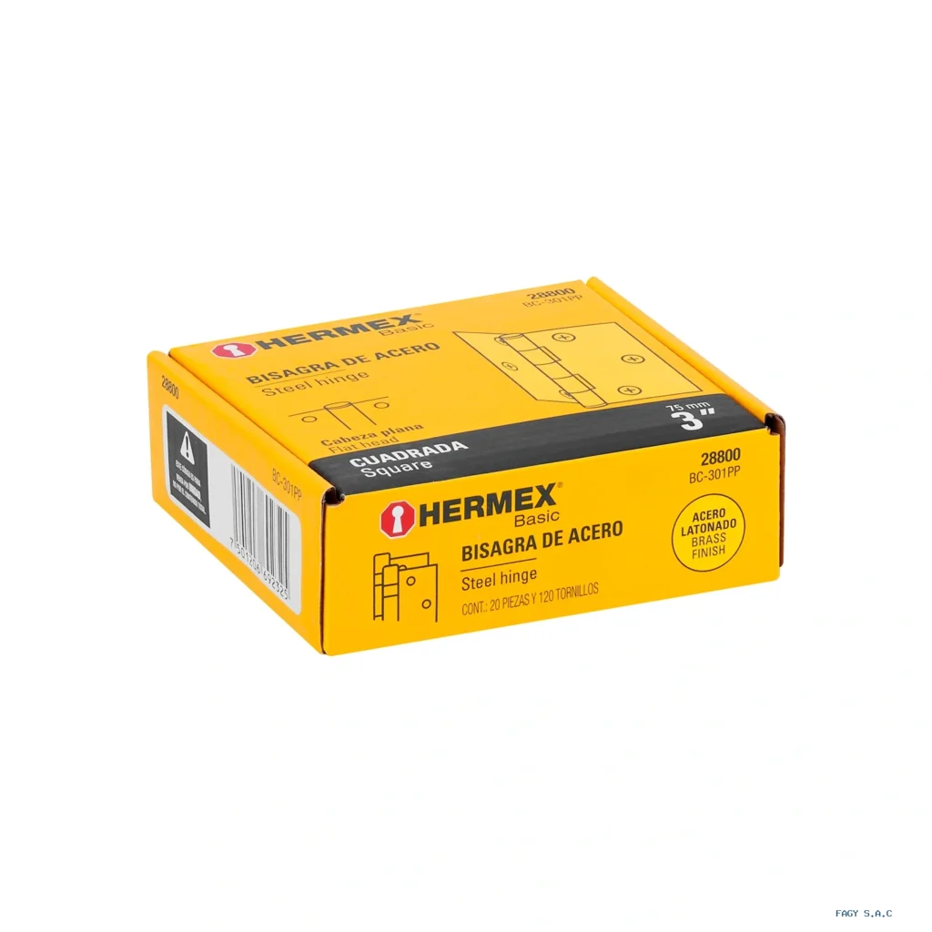 Bisagra cuadrada 3", latonado, cabeza plana, HERMEX BASIC 28800