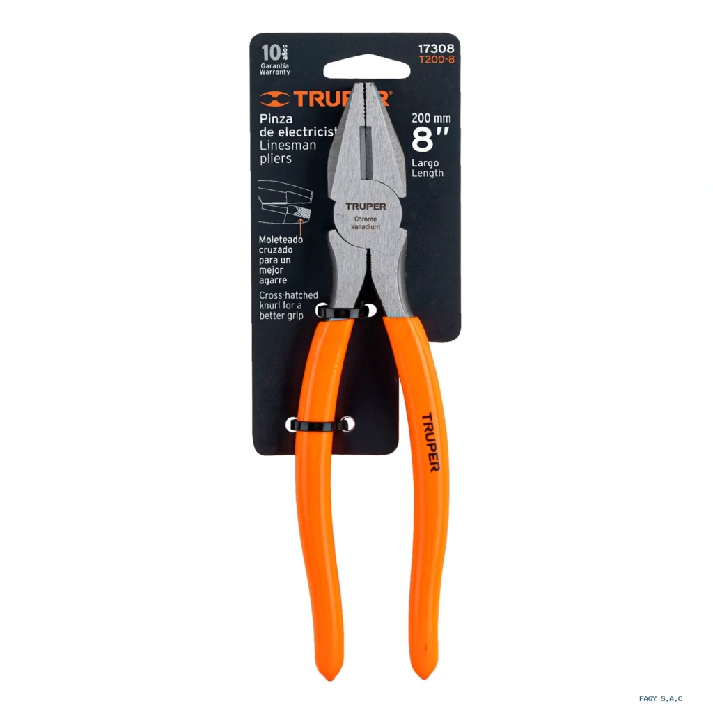 Alicate pinza para electricista 8" mango de PVC, Truper 17308