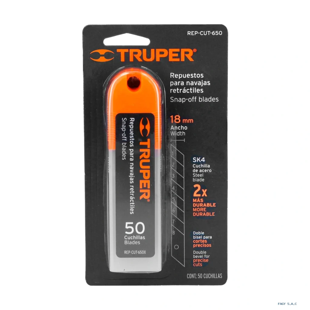 Estuche con 50 cuchillas SK4 de 18 mm para cutter Truper 100101