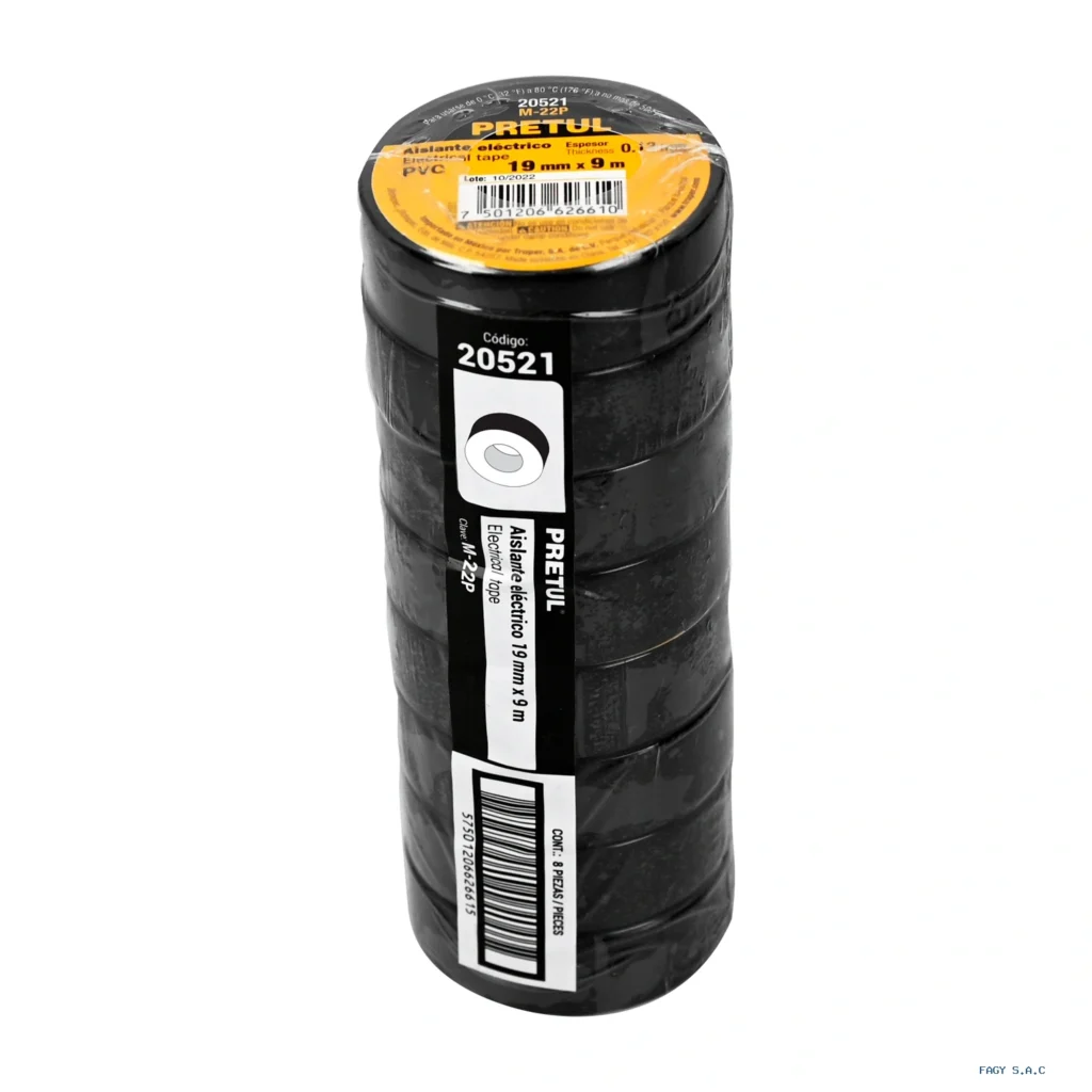 Cinta de aislar de 9 m x 19 mm, negra, Pretul 20521