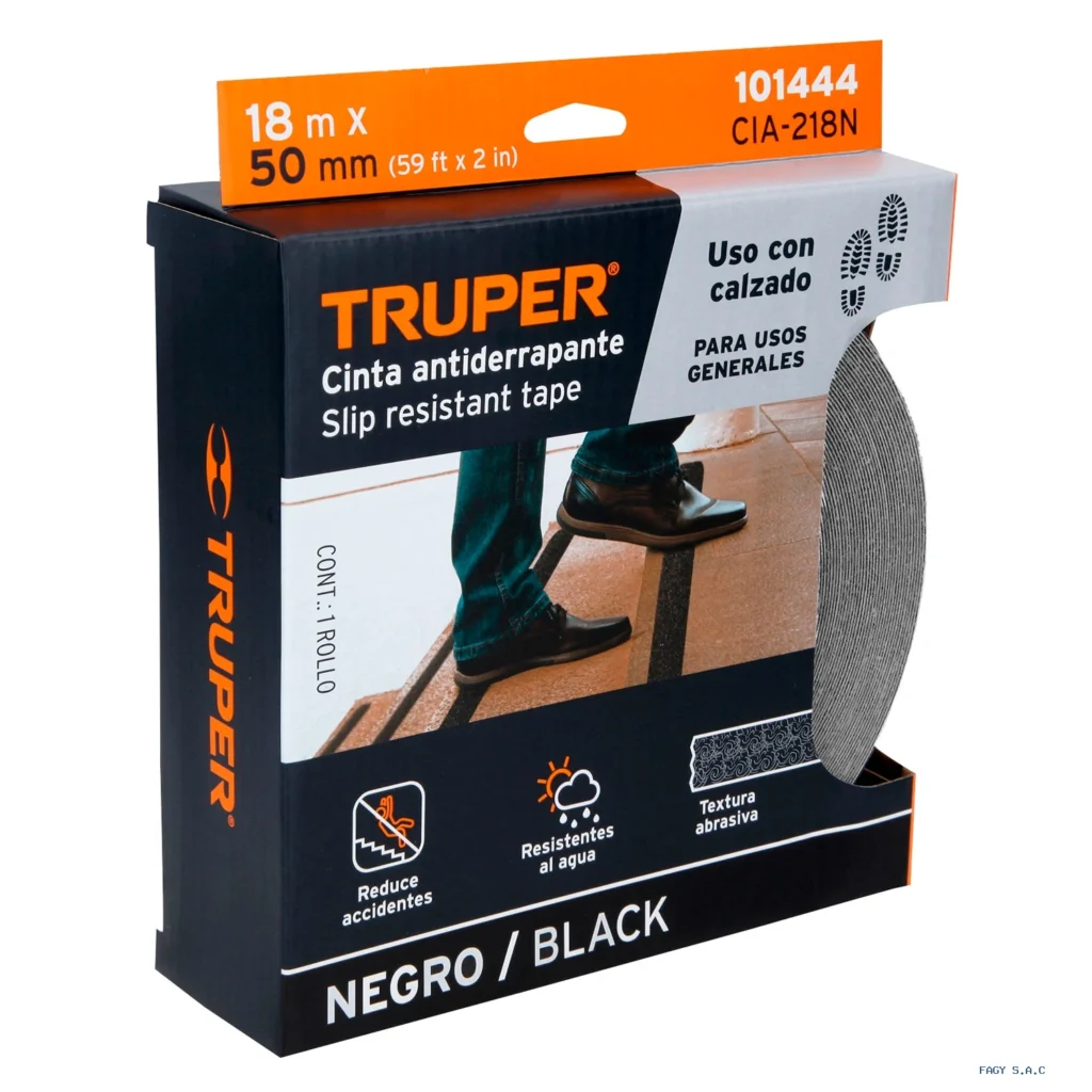 Rollo de 18m de cinta antiderrapante negra 50mm con abrasivo 101444