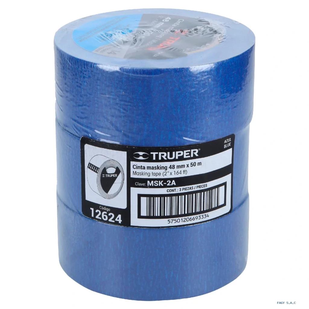 Cinta masking tape azul de 2" x 50 m para pintor, Truper 12624