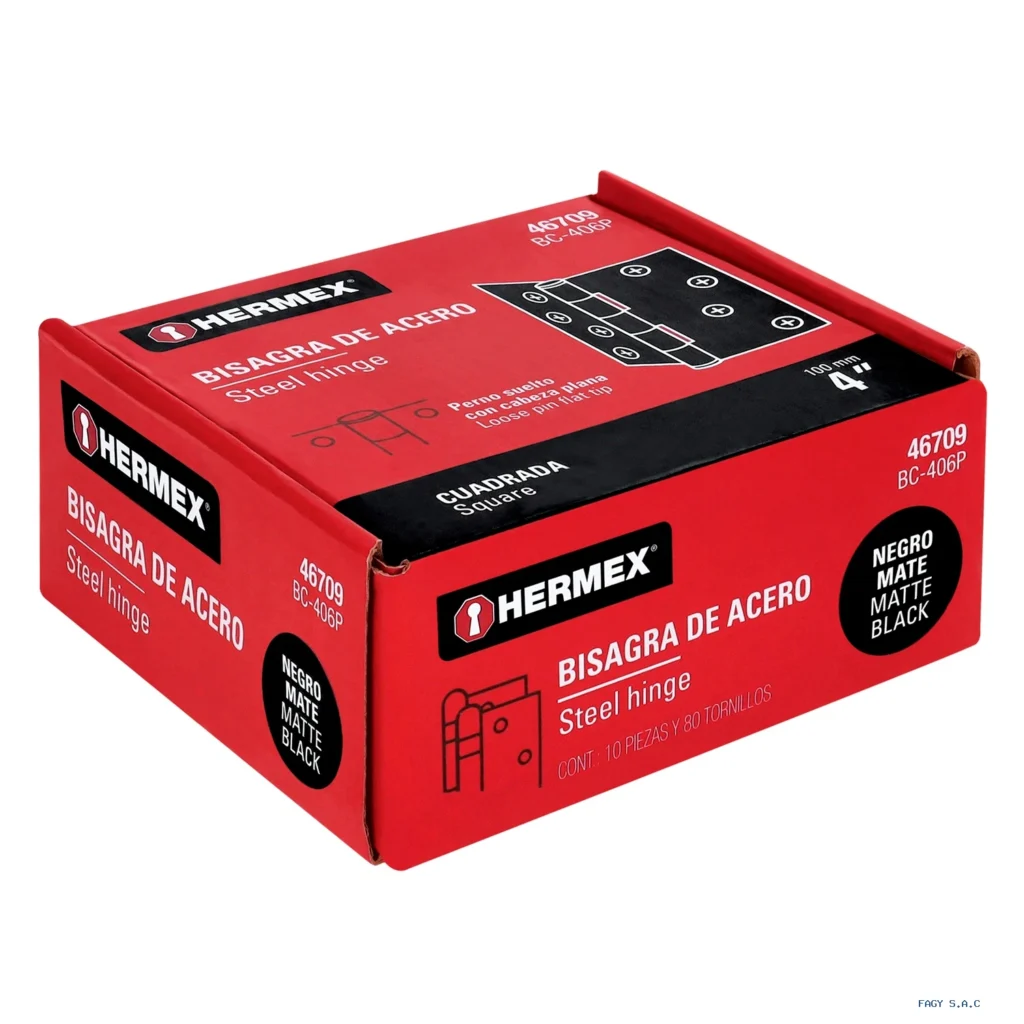Bisagra cuadrada 4", negro mate, cabeza plana, HERMEX 46709
