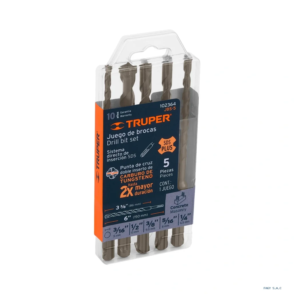 Juego de 5 brocas para concreto SDS Plus, Truper 102364