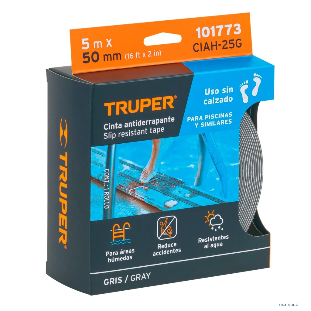 Rollo de 5 m cinta antiderrapante 50mm gris p/áreas húmedas 101773