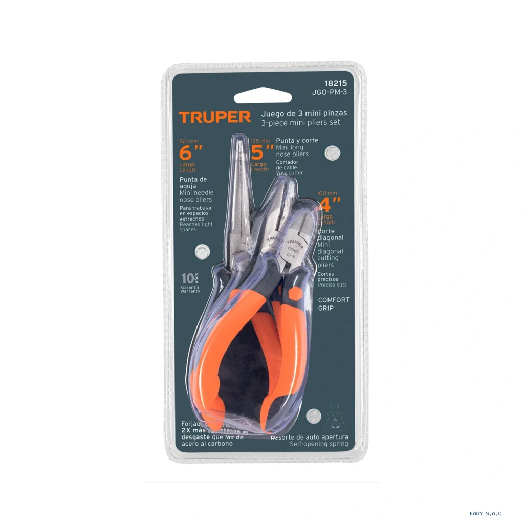 Juego de 3 mini alicates/pinzas mango Comfort  Grip, Truper 18215