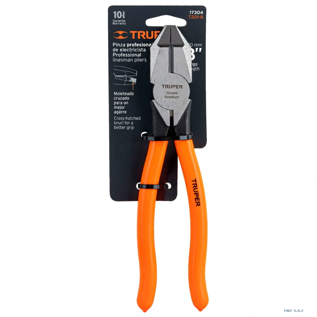Alicate pinza para electricista 8" uso rudo, mango PVC, Truper 17304