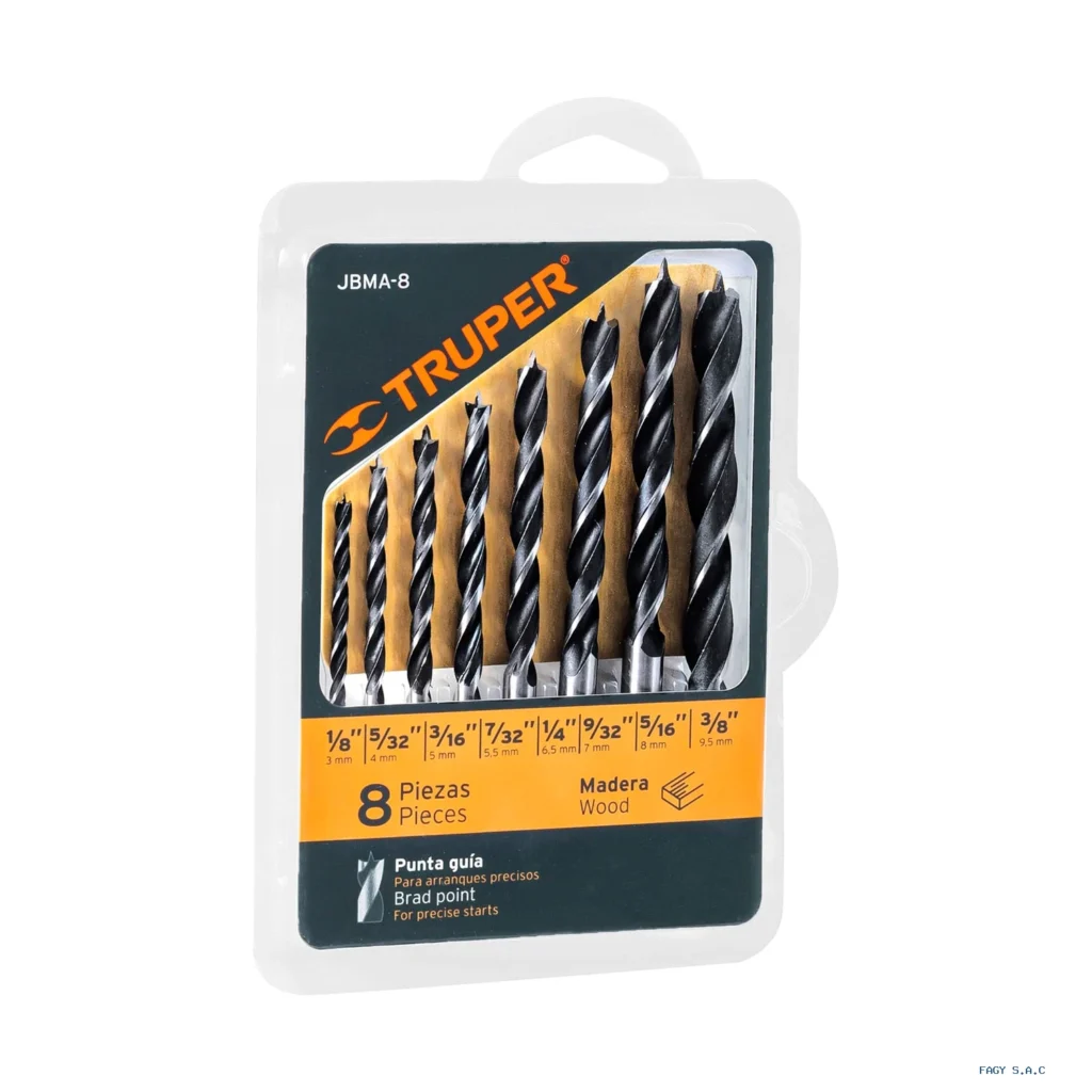 Juego de 8 brocas con punta centradora para madera, TRUPER 11338