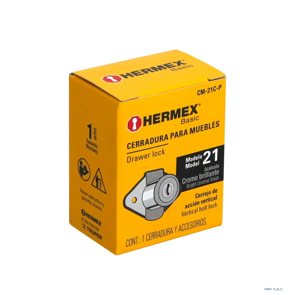 Cerradura para mueble, modelo 21, cromo, HERMEX BASIC 23506