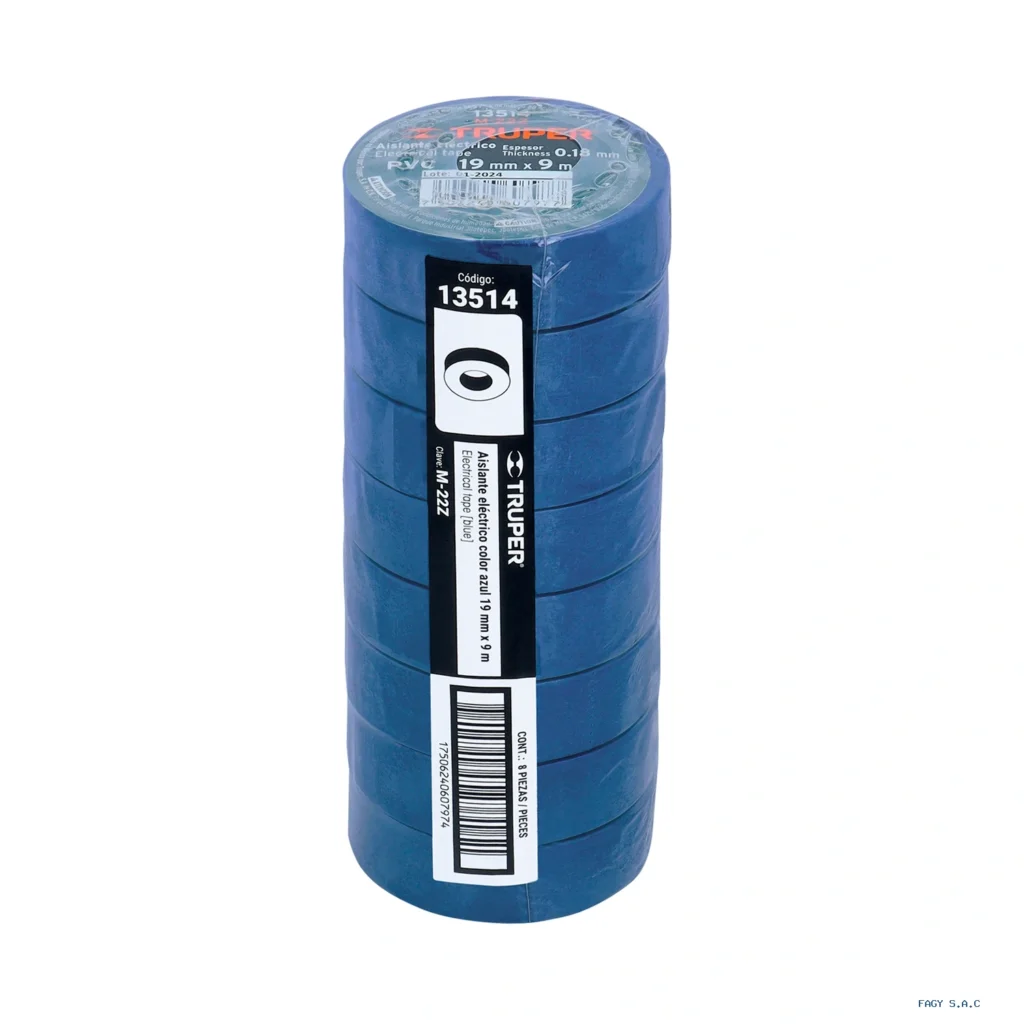 Cinta de aislar de 9 m x 19 mm, azul, Truper 13514