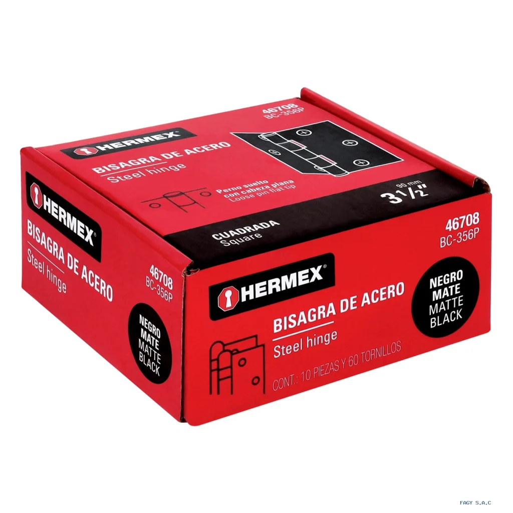 Bisagra cuadrada 3 1/2", negro mate, cabeza plana, HERMEX 46708