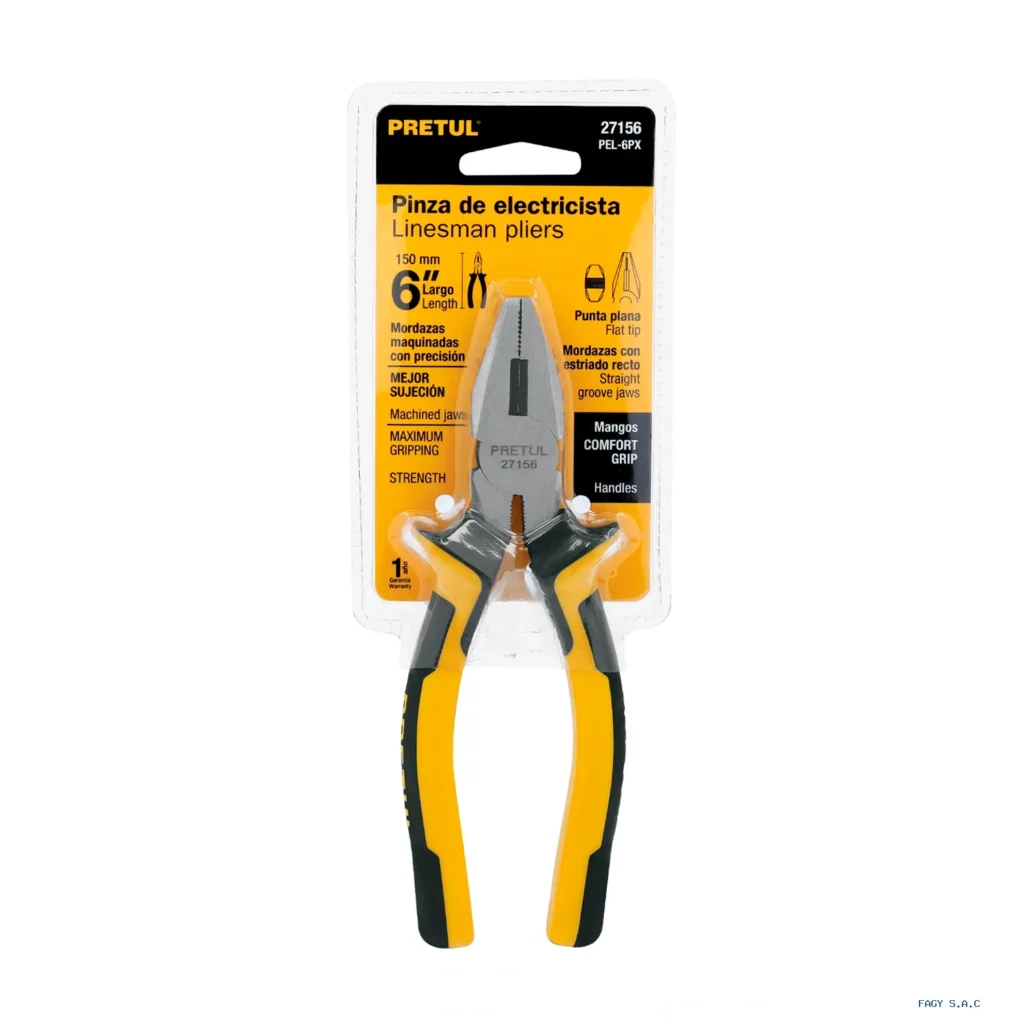 Alicate pinza para electricista 6" mango Comfort Grip, Pretul 27156